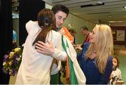 8 March 2015; Ireland's Mark English is congratulated by his sisters Joanne, left, and Michelle after his Men's 800m Final event, where he finished in second position with a time of 1:47.20. European Indoor Athletics Championships 2015, Day 4, Prague, Czech Republic. Picture credit: Pat Murphy / SPORTSFILE
