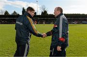 8 March 2015; Kerry manager Eamonn Fitzmaurice, left, and Cork manager Brian Cuthbert shake hands after the game. Allianz Football League, Division 1, Round 4, Cork v Kerry, Páirc Uí Rinn, Cork. Picture credit: Brendan Moran / SPORTSFILE