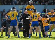 8 March 2015; Clare manager Davy Fitzgerald speaks to his players as the warm up before the game. Allianz Hurling League, Division 1A, Round 3, Clare v Tipperary. Cusack Park, Ennis, Co. Clare. Picture credit: Diarmuid Greene / SPORTSFILE