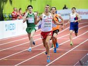 8 March 2015; Poland's Marcin Lewandowski crosses the line in front of Ireland's Mark English during his Men's 800m Final event, where he finished in second position with a time of 1:47.20. European Indoor Athletics Championships 2015, Day 4, Prague, Czech Republic. Picture credit: Pat Murphy / SPORTSFILE