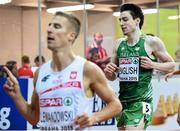 8 March 2015; Ireland's Mark English after crossing the line behind winner Marcin Lewandowski, left, during his Men's 800m Final event, where he finished in second position with a time of 1:47.20. European Indoor Athletics Championships 2015, Day 4, Prague, Czech Republic. Picture credit: Pat Murphy / SPORTSFILE