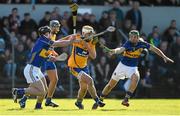 8 March 2015; Conor McGrath, Clare, in action against Conor O'Mahony, left, and James Woodlock, Tipperary. Allianz Hurling League, Division 1A, Round 3, Clare v Tipperary. Cusack Park, Ennis, Co. Clare. Picture credit: Diarmuid Greene / SPORTSFILE