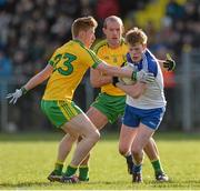 8 March 2015; Ryan McAnespie, Monaghan, in action against Daniel McLaughlin and Neil Gallagher, Donegal. Allianz Football League, Division 1, Round 4, Donegal v Monaghan, O’Donnell Park, Letterkenny, Co. Donegal. Picture credit: Oliver McVeigh / SPORTSFILE
