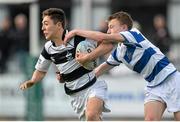 8 March 2015; Sam Barry, Belvedere College, is tackled by Robert Hally-Doody, Blackrock College. Bank of Ireland Leinster Schools Junior Cup, Semi-Final, Belvedere College v Blackrock College, Donnybrook Stadium, Donnybrook, Dublin. Picture credit: Cody Glenn / SPORTSFILE