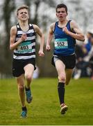 7 March 2015; Adam Fitzpatrick, St Kieran's College, Kilkenny, left, and Sean Corry, Omagh C.B.S, during the Junior Boy's race during the GloHealth All Ireland Schools Cross Country Championships. Clongowes Wood College, Co. Kildare. Picture credit: Ramsey Cardy / SPORTSFILE