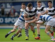 8 March 2015; Luan McGrath, Belvedere College, is tackled by James Burke, left, and Ted Godson-Treacy, Blackrock College. Bank of Ireland Leinster Schools Junior Cup, Semi-Final, Belvedere College v Blackrock College, Donnybrook Stadium, Donnybrook, Dublin. Picture credit: Cody Glenn / SPORTSFILE
