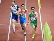 8 March 2015; Ireland 4x400m Relay team member Harry Purcell during the Men's 4x400m Relay Final event, where they finished in 6th position with a time of 3:10.61. European Indoor Athletics Championships 2015, Day 4, Prague, Czech Republic. Picture credit: Pat Murphy / SPORTSFILE