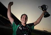 17 February 2008; Queens University Belfast captain Orla Maginn celebrates with the Purcell Cup. Purcell Cup Final, Queens University Belfast v Dublin Institute of Technology, Pearse Stadium, Galway. Photo by Sportsfile