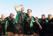 17 February 2008; Queens players Karen Gribben, left, and captain Orla Maginn celebrate at the end of the game. Purcell Cup Final, Queens University Belfast v Dublin Institute of Technology, Pearse Stadium, Galway. Photo by Sportsfile