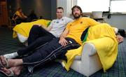 19 February 2008; Scotland's Andrew Henderson, left, and team-mate Nathan Hines relax in the team room following a press conference to announce the team to play Ireland in Saturday's RBS Six Nations match. Murrayfield Stadium, Edinburgh, Scotland. Picture credit; Dave Gibson / SPORTSFILE