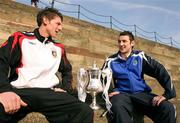 19 February 2008; Daryl Fordyce, Glentoran, and Michael Gault, Linfield, at the Launch of the Setanta Sports Cup 2008. Lord Mayor's Parlour, Clarendon Docks, Belfast, Co. Antrim. Picture credit; Oliver McVeigh / SPORTSFILE