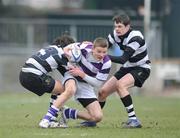 20 February 2008; Gareth O'Suillebhain, Clongowes Wood College, is tackled by Conor Finn, left, and Shane Layden, Cistercian College Roscrea. Leinster Schools Junior Cup Semi-Final, Cistercian College Roscrea v Clongowes Wood College, Donnybrook, Dublin. Picture credit; Stephen McCarthy / SPORTSFILE