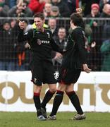 23 February 2008; Glentoran's Daryl Fordyce, left, celebrates his goal with team-mate Kyle Neill. Carnegie Premier league, Newry City v Glentoran, The Showgrounds, Newry, Co. Down. Picture credit; Oliver McVeigh / SPORTSFILE
