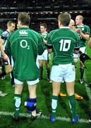 23 February 2008; Ireland captain Brian O'Driscoll, with ice on his hamstring, and out-half Ronan O'Gara applaud the Scottish team from the pitch after the game. RBS Six Nations Rugby Championship, Ireland v Scotland, Croke Park, Dublin. Picture credit; Brendan Moran / SPORTSFILE
