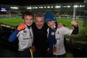 27 February 2015; Leinster supporters Seamus, centre, Charlie, age seven, and Joe Greene, age nine, from Freshford, Co. Kilkenny, ahead of the game. Guinness PRO12, Round 16, Ospreys v Leinster. Liberty Stadium, Swansea, Wales. Picture credit: Stephen McCarthy / SPORTSFILE