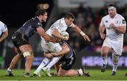 27 February 2015; Zane Kirchner, Leinster, is tackled by Tyler Ardron, left, and Dan Baker, right, Ospreys. Guinness PRO12, Round 16, Ospreys v Leinster. Liberty Stadium, Swansea, Wales. Picture credit: Stephen McCarthy / SPORTSFILE