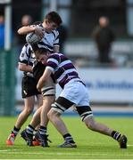 10 March 2015; James Corcoran, Cistercian College Roscrea, is tackled by Conor Somerville, Terenure College. Bank of Ireland Leinster Schools Junior Cup, Semi-Final, Terenure College v Cistercian College Roscrea, Donnybrook Stadium, Donnybrook, Dublin. Photo by Sportsfile