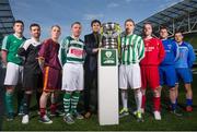 10 March 2015; Former Republic of Ireland International Kevin Kilbane, with players, from left to right, Craig Condon, Clonmel Celtic, Keith Nibbs, City United, Co. Sligo, Mark Ludlow, Donnycarney FC, Co. Dublin, Jimmy Hynes, Nenagh Celtic, David Slattery, St Michael’s Tipperary, Keith Colbert, Moyross United, Co. Limerick, Philip O'Connor, Liffey Wanderers, Co. Dublin, and Jason Murphy, North End United, Co. Wexford, pictured at the Aviva Stadium today for the launch and draw of the FAI Junior Cup Quarter Finals, in association with Aviva and Umbro. The FAI Junior Cup Final will take place at the Aviva Stadium for the third year on May 17th.  It was also announced that all seven games from the Quarter Finals through to the Final will be covered for TV across Setanta Sports, TG4 and Irish TV. For more information www.aviva.ie/faijuniorcup. FAI Junior Cup Quarter Final Launch and Draw, Aviva Stadium, Lansdowne Road, Dublin. Picture credit: David Maher / SPORTSFILE