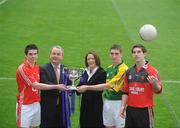 20 February 2008; At the launch of the Cadbury U21 Football Championship 2008 which kicks off this week are, from left, Sean Cahalane, Cork, current holders, Nickey Brennan, GAA President, Audrey Buckley, Marketing Manager Cadbury Ireland, Killian Young, Kerry, and James Colgan, Down. For more information on the Cadbury U21 Football Championship see www.cadburygaau21.com. Croke Park, Dublin. Picture credit: Pat Murphy / SPORTSFILE  *** Local Caption ***