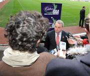 20 February 2008; GAA President Nickey Brennan is interviewed by reporters at the launch of the Cadbury U21 Football Championship which kicks off this week. For more information on the Cadbury U21 Football Championship see www.cadburygaau21.com. Croke Park, Dublin. Picture credit: Pat Murphy / SPORTSFILE  *** Local Caption ***