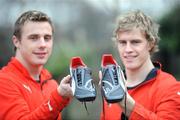20 February 2008; Ireland and Ulster rugby players Andrew Trimble, right, and Tommy Bowe at the launch of the new PUMA v1.08 lightweight boot. Herbert Park Hotel, Dublin. Picture credit: David Maher / SPORTSFILE