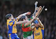 24 February 2008; Michael Webster, Loughmore-Castleiney, in action against Eugene McEntee, left, and Michael Ryan, Portumna. AIB All-Ireland Club Hurling semi-final, Portumna v Loughmore-Castleiney, Gaelic Grounds, Limerick. Picture credit; Brendan Moran / SPORTSFILE