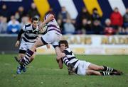 24 February 2008; Jack O'Connell, Clongowes Wood College, is tackled by Tom Sexton and Niall Myon, left, Belvedere College SJ. Leinster Schools Senior Cup Semi-Final, Clongowes Wood College v Belvedere College SJ, Donnybrook, Dublin. Picture credit; Stephen McCarthy / SPORTSFILE