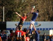 26 February 2008; Ronan Lennon, St Mary's College, wins the ball in the line out against Stephen Flood, CBC Monkstown. Leinster Schools Senior Cup Semi-Final, St Mary's College v CBC Monkstown, Donnybrook, Co. Dublin. Picture credit; Caroline Quinn / SPORTSFILE