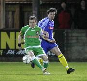 26 February 2008; Joe Gamble, Cork City, in action against Jo Curran, Dungannon Swifts. Setanta Cup, Dungannon Swifts v Cork City, Stangmore Park, Dungannon, Co. Tyrone. Picture credit; Oliver McVeigh / SPORTSFILE
