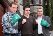 28 February 2008; Former EBU Super Bantamweight champion Bernard Dunne, centre, pictured with Brian Peters, left and Harry Hawkins at a press conference to announce the next Hunky Dory's fight night. Breaffy House Hotel, Castlebar, Mayo. Picture credit; Michael Donnelly / SPORTSFILE
