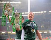 21 March 2009; Ireland's Paul O'Connell, right, and Donncha O'Callaghan celebrate with the RBS Six Nations Championship trophy and Triple Crown. RBS Six Nations Championship, Wales v Ireland, Millennium Stadium, Cardiff, Wales. Picture credit: Stephen McCarthy / SPORTSFILE