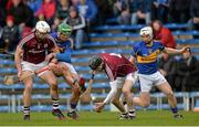 22 February 2015; Padraig Mannion, Galway, supported by team-mate Gearóid McInerney, in action against John O'Dwyer, left, and Brendan Maher, Tipperary. Allianz Hurling League, Division 1A, Round 2, Tipperary v Galway. Semple Stadium, Thurles, Co. Tipperary. Picture credit: Piaras Ó Mídheach / SPORTSFILE