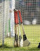 8 March 2015; Tipperary goalkeeper Darren Gleeson's hurleys in the net during the game. Allianz Hurling League, Division 1A, Round 3, Clare v Tipperary. Cusack Park, Ennis, Co. Clare. Picture credit: Diarmuid Greene / SPORTSFILE