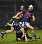 11 March 2015; Johnny Hayes, WIT, in action against Brian Stapleton, UL. Independent.ie Fitzgibbon Cup Final, Replay, University of Limerick v Waterford Institute of Technology, Pairc Ui Rinn, Cork. Picture credit: David Maher / SPORTSFILE