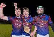 11 March 2015; UL players, from left, John McGrath, Tony Kelly and Shane O'Gorman, celebrate at the end of the game. Independent.ie Fitzgibbon Cup Final, Replay, University of Limerick v Waterford Institute of Technology, Pairc Ui Rinn, Cork. Picture credit: David Maher / SPORTSFILE