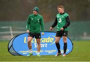 12 March 2015; Ireland's Ian Keatley, left, and Ian Madigan during squad training. Carton House, Maynooth, Co. Kildare. Picture credit: Brendan Moran / SPORTSFILE