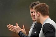 12 March 2015; Ireland's Jamie Heaslip, left, with Jordi Murphy during squad training. Carton House, Maynooth, Co. Kildare. Picture credit: Brendan Moran / SPORTSFILE