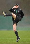 12 March 2015; Ireland head coach Joe Schmidt kicks a ball during squad training. Carton House, Maynooth, Co. Kildare. Picture credit: Brendan Moran / SPORTSFILE
