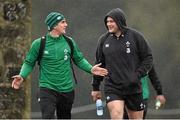 12 March 2015; Ireland's Ian Keatley, left, and Jack McGrath arrive for squad training. Carton House, Maynooth, Co. Kildare. Picture credit: Brendan Moran / SPORTSFILE