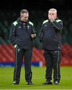 13 March 2015; Wales head coach Warren Gatland and his assistant Rob Howley, left, during their captain's run ahead of their RBS Six Nations Rugby Championship game against Ireland on Saturday. Millennium Stadium, Cardiff, Wales. Picture credit: Stephen McCarthy / SPORTSFILE
