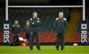 13 March 2015; Wales head coach Warren Gatland and assistant coach Rob Howley, left, during their captain's run ahead of their RBS Six Nations Rugby Championship game against Ireland on Saturday. Millennium Stadium, Cardiff, Wales. Picture credit: Brendan Moran / SPORTSFILE