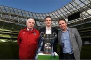 13 March 2015; Dave Lawlor, left, secretary Tolka Rovers, Eoghan Lenihan, UCC, and Brian McCarthy, right, manager St. Mochtas, in attendance at the FAI Umbro Intermediate Cup Semi-Final Draw. Aviva Stadium, Lansdowne Road, Dublin. Photo by Sportsfile