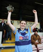 24 February 2008; University College Dublin captain Susie O'Carroll holds aloft the Ashbourne Cup. 2008 Ashbourne Cup Final, University College Dublin v Waterford IT, Casement Park, Belfast, Co. Antrim. Picture credit: Oliver McVeigh / SPORTSFILE
