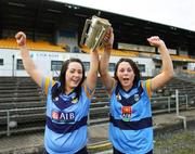 24 February 2008; University College Dublin sisters Una and Mary Leacy celebrate with the Ashbourne Cup. 2008 Ashbourne Cup Final, University College Dublin v Waterford IT, Casement Park, Belfast, Co. Antrim. Picture credit: Oliver McVeigh / SPORTSFILE