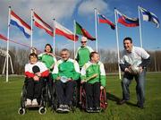 26 February 2008; The Paralympic Council of Ireland launched their Paralions programme aimed at encouraging young people with a physical disability to become involved in Paralympic Sport and unearth potential Irish athletes for the London 2012 Paralympic Games and beyond. The idea behind Paralions is to try and make people aware that Paralympic sport in its many forms e.g. cycling, athletics, swimming, sailing, wheelchair basketball etc... exists across the country, is accessible, can offer incalculable benefits, as well as the dream scenario; the opportunity to represent Ireland at the Paralympic Games. For more details visit www.pcireland.ie or call the Paralympic Council of Ireland on 01-6251175. Ireland has a proud tradition at Paralympic level returning from the Athens Games with four medals. The 2008 Paralympic Games get underway on September 6th in Beijing with the Irish team for the Games currently standing at approximately 33 in number. At the launch is Ireland soccer International James Murrihy, right, from Clare, with front row from left, Kathleen Reynolds, Table Tennis, from Dublin, Gareth Culliton, Discuss, from Laois, and John McCarthy, Discuss and Club, from Cork, back row, Lisa Callaghan, Javelin, from Meath, and Catherine Walsh, Cycling, from Dublin. Clarion Hotel Dublin Airport, Dublin Airport, Dublin. Picture credit: Brian Lawless / SPORTSFILE