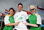 26 February 2008; The Paralympic Council of Ireland launched their Paralions programme aimed at encouraging young people with a physical disability to become involved in Paralympic Sport and unearth potential Irish athletes for the London 2012 Paralympic Games and beyond. The idea behind Paralions is to try and make people aware that Paralympic sport in its many forms e.g. cycling, athletics, swimming, sailing, wheelchair basketball etc... exists across the country, is accessible, can offer incalculable benefits, as well as the dream scenario; the opportunity to represent Ireland at the Paralympic Games. For more details visit www.pcireland.ie or call the Paralympic Council of Ireland on 01-6251175. Ireland has a proud tradition at Paralympic level returning from the Athens Games with four medals. The 2008 Paralympic Games get underway on September 6th in Beijing with the Irish team for the Games currently standing at approximately 33 in number. At the launch are Ireland International soccer player James Murrihy, from Clare, with Lisa Callaghan, Javelin, from Meath, left, and Catherine Walsh, Cycling, from Dublin. Clarion Hotel Dublin Airport, Dublin Airport, Dublin. Picture credit: Brian Lawless / SPORTSFILE