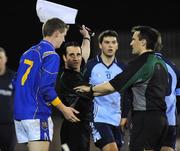 8 February 2008; Linesman David Coldrick and referee Maurice Deegan speak with Longford's Noel Farrell. O'Byrne Cup Final, Dublin v Longford, Parnell Park, Dublin. Picture credit; Brian Lawless / SPORTSFILE