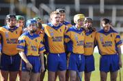 24 February 2008; Members of the Portumna team, including Damien Hayes, 3rd from left, and Joe Canning, centre, stand together for the National Anthem before the game. AIB All-Ireland Club Hurling semi-final, Portumna v Loughmore-Castleiney, Gaelic Grounds, Limerick. Picture credit; Brendan Moran / SPORTSFILE