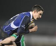 29 February 2008; Felix Jones, Leinster, is tackled by Andy Dunne, Connacht. Magners League, Connacht v Leinster, Sportsground, Galway. Picture credit: Brendan Moran / SPORTSFILE
