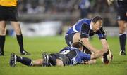 29 February 2008; Leinster out-half Felipe Contepomi lines up a penalty with the help of team-mate Chris Whitaker. Magners League, Connacht v Leinster, Sportsground, Galway. Picture credit: Brendan Moran / SPORTSFILE